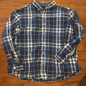 EUC American eagle men’s plaid button down long sleeve size XXXL blue and white